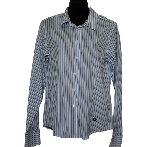 Gander Mtn Wrinkle-Resistant Stripe Button-Up Shirt M Blue/White Cotton Blend - Picture 1 of 5